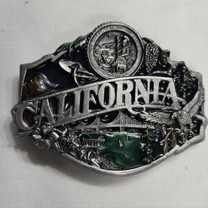 Vintage 80's California Pewter Belt Buckle Siskiyou Buckle Co. Made In USA